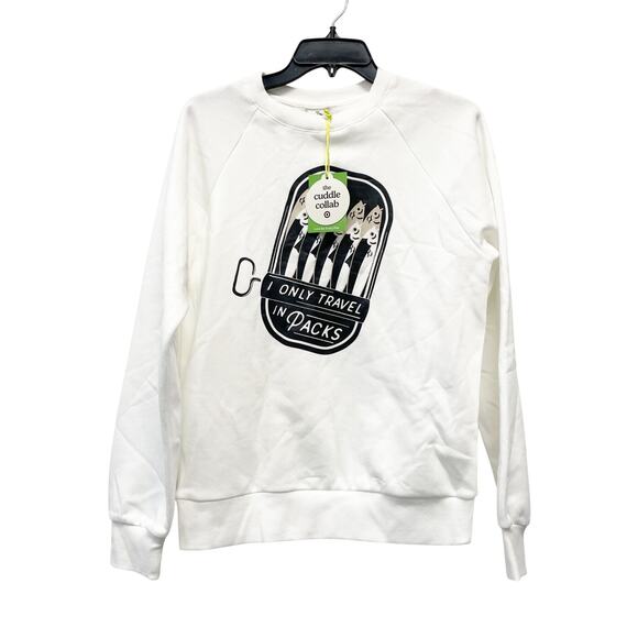 The Cuddle Collab Women's "I Only Travel In Packs" Graphic White Sweatshirt XS - Picture 1 of 5